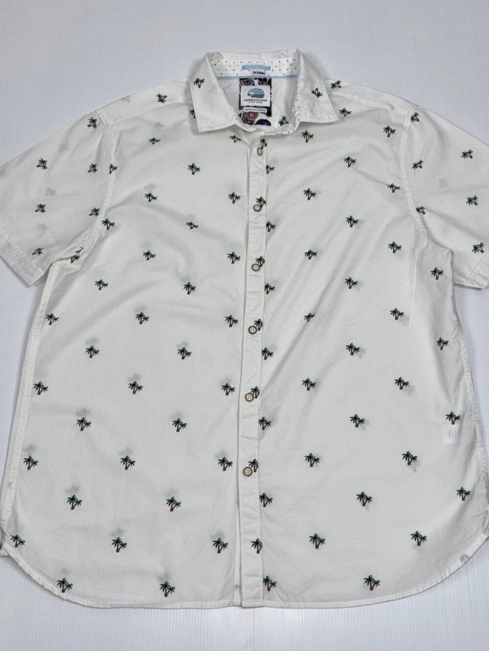 DENIM & FLOWER embroidered palm tree short-sleeved shirt men's XL LIKE NEW!!